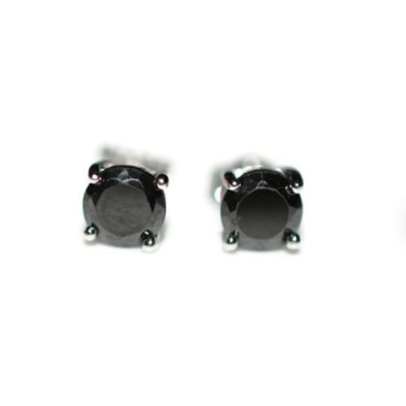 Round Black Cubic Zirconia Sterling Silver Stud - Picture 1 of 3